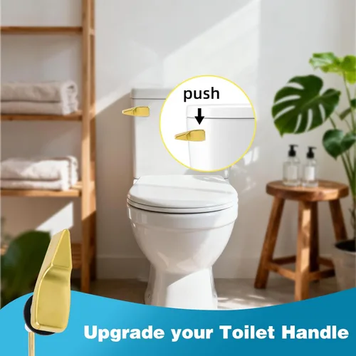Vista 7 de Hibbent Reemplazo de manija de inodoro, mango de palanca de montaje frontal compatible con estándar americano, palanca de viaje para inodoro con Oro