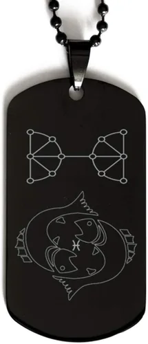 Pisces Sign Constellation Dog Tag Necklace,Astrology Necklace,Horoscope Jewelry,Engraved Dog Tag,Zodiac Birthday,Made with Zodiac