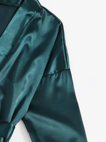 Vista 3 de WDIRARA Conjunto de pijama de lencería con encaje floral de satén para mujer 4 piezas conjunto de pijama con bata