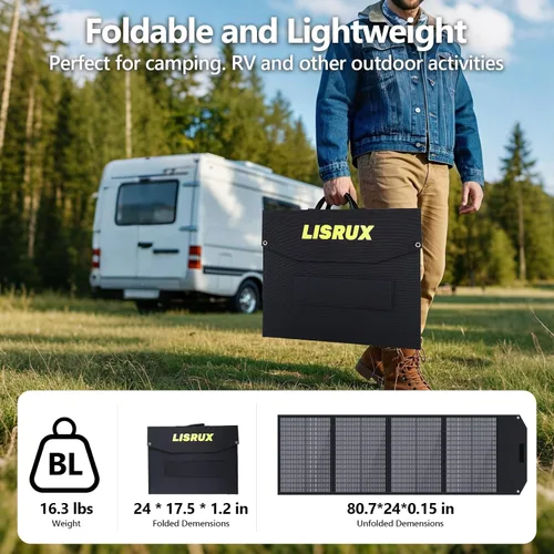 Vista 5 de Panel solar portátil de 200 W, panel solar plegable de respaldo de energía, cargador solar para generador de central eléctrica, IP67 impermeable 200