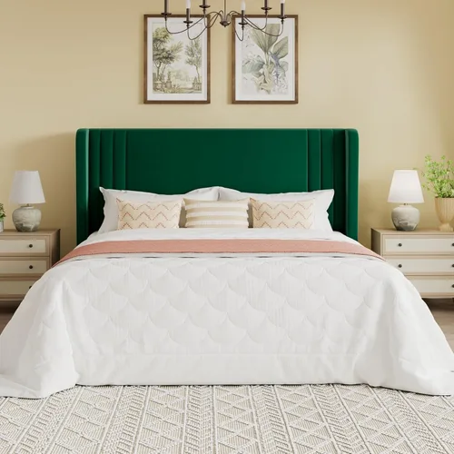 Vista 59 de SHA CERLIN Base de cama tapizada de terciopelo de tamaño matrimonial con cabecera de ala capitonada de canal vertical, soporte de listones