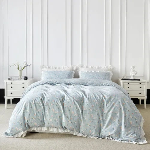 Vista 12 de YuHeGuoJi Juego de funda de edredón botánica dorada, tamaño Queen, 100 % algodón, 3 piezas, 1 funda de edredón floral caqui con cremallera y lazos