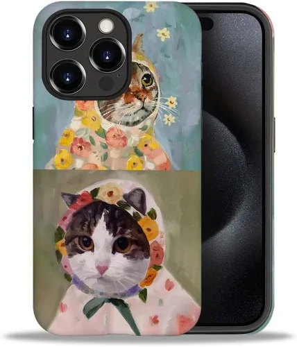 CARLOCA Funda compatible con iPhone 15 Pro Max, funda protectora de gato en A para iPhone 15 Pro Max, TPU suave + PC duro 2 en 1, funda protectora