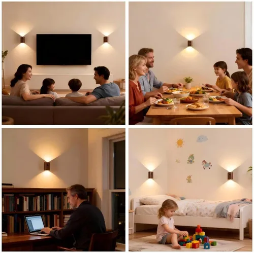Vista 5 de Lámpara de pared LED de madera, luces nocturnas con sensor de movimiento, apliques recargables, luces para dormitorio