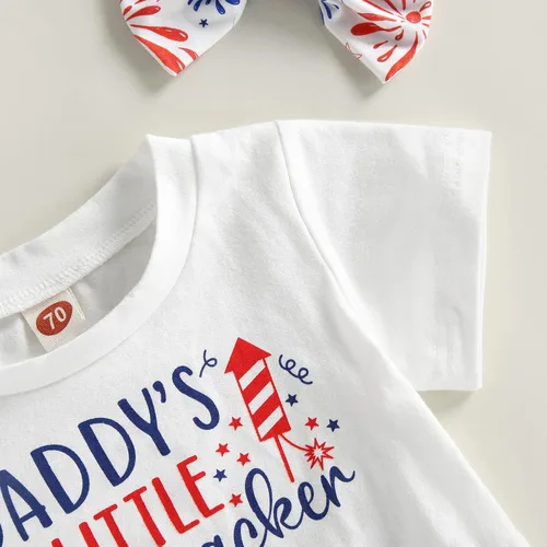 Vista 3 de Conjunto de ropa para bebÃ© niÃ±a del 4 de julio, camisa con flecos, blusa con borlas y diadema corta