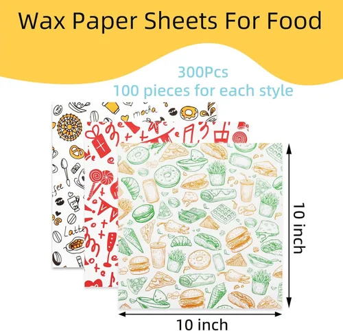 Vista 2 de 300 hojas de papel de delicatessen de 10 x 10 pulgadas, hojas de papel encerado para alimentos, papel de envoltura de sándwich resistente a