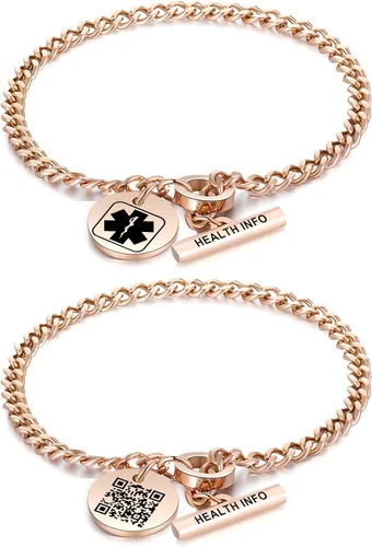 Vista 8 de Pulseras de identificación médica con código QR mejoradas para mujeres, pulsera de alerta médica - Cadena de eslabones de 7'' ~9'' de plata de ley