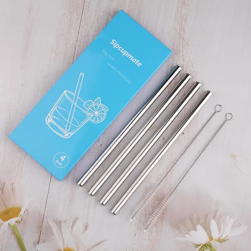 Vista 6 de Repuesto de popote de metal compatible con botellas Owala FreeSip Sway de 30 onzas, 4 popotes reutilizables de acero inoxidable y 2 cepillos