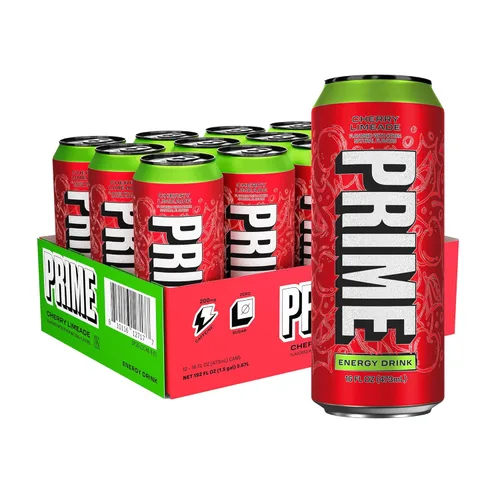 PRIME Energy Cherry Limeade, bebida energética sin azúcar, 200 mg de cafeína y 355 mg de electrolitos para hidratación, vegano, sin gluten, 16 onzas