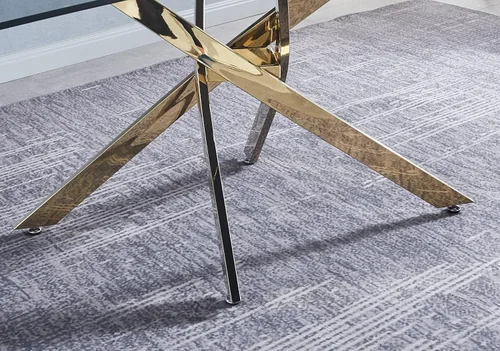 Vista 5 de Mesa de comedor de cristal de 51 pulgadas para 4, mesa de comedor moderna con base de acero inoxidable dorado, mesa de comedor rectangular de vidrio