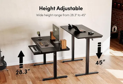Vista 7 de BANTI Escritorio eléctrico de pie ajustable de 55 x 24 pulgadas de altura con bandeja para teclado, escritorio de pie con tablero de empalme, marco