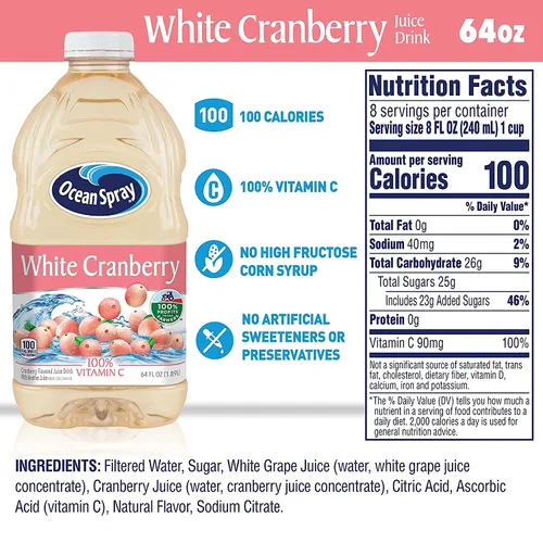 Vista 3 de Ocean Spray® Bebida de jugo de arándano blanco, botella de 64 onzas líquidas (paquete de 1)