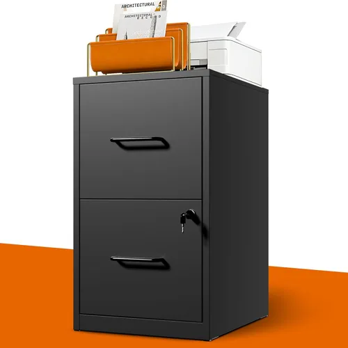 Archivador de 2 cajones con cerradura, archivadores verticales de metal para oficina en casa, muebles de oficina para organización colgante, Negro