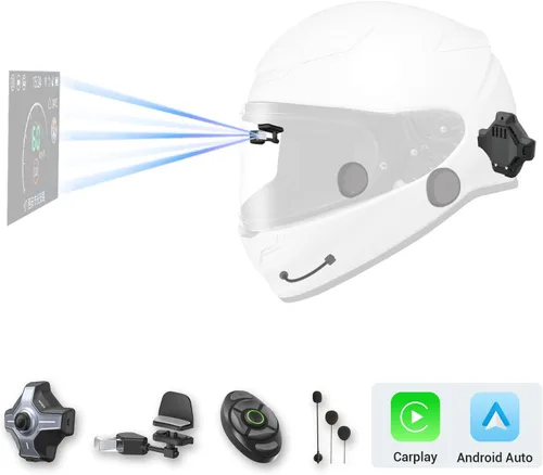 Vista 2 de Casco de Motocicleta E6+ HUD, Pantalla de Visualización Frontal, Bluetooth, GPS, CarPlay, Android Auto, Intercomunicador de Malla, Cámara de Visión