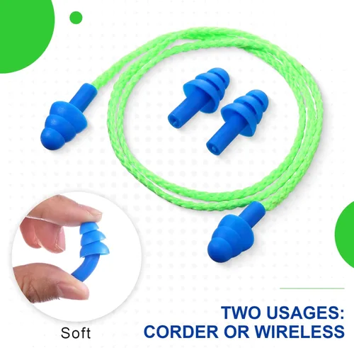 Vista 3 de Tondiamo 200 pares de tapones para los oídos, de silicona reutilizables con cordón, para dormir, envueltos individualmente, protección auditiva