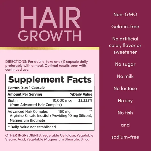Vista 6 de Nature's Bounty Optimal Solutions Suplemento para el crecimiento del cabello con biotina, vitaminas para el crecimiento del cabello con biotina