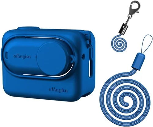 Vista 9 de Funda protectora de silicona para cámara Insta360 GO 3 + cápsula de acción viene con cuerda para colgar el cuello (negro)