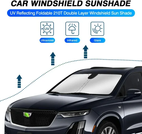 Vista 2 de KUST Parasol para parabrisas de ajuste personalizado para Cadillac XT6 2020-2024 2025, accesorios para ventana, protector de visera solar, plegable