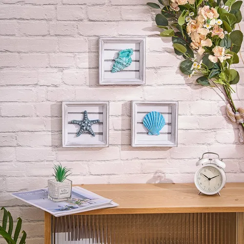 Vista 6 de LODOCAVE Adecuado para habitación temática de playa y decoración de casa de playa, diseño 3D de estrella de mar de conchas de mar, decoración