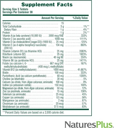 Vista 4 de NaturesPlus Source of Life - Sin hierro - 90 tabletas - Suplemento multivitamínico y mineral con vitamina D3 - Apoya la energía natural