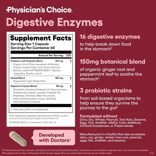 Vista 6 de Physician's CHOICE Enzimas digestivas para la hinchazón y la digestión - 16 enzimas con prebióticos orgánicos y probióticos para la salud intestinal