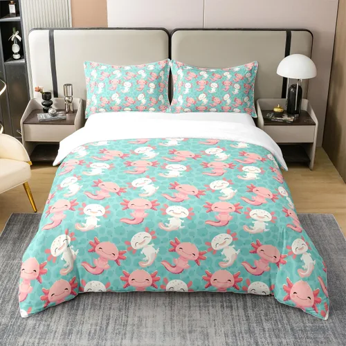 Vista 11 de Axolotl Funda de Edredón 100% Algodón Tamaño Twin Lindo Juego de Ropa de Cama de Axolotl Funda de Edredón Kawaii Funda de Edredón de Animales