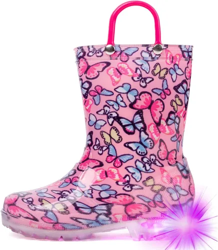 Vista 18 de HugRain - Botas de lluvia con luces para niños pequeños Cosmos Negro