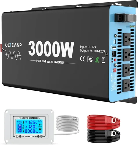 Vista 10 de OLTEANP Nuevo Inversor de onda sinusoidal pura de 2200 vatios actualizado, inversor de corriente de 12 V CC a 110 V CA con 4 salidas de CA, puerto
