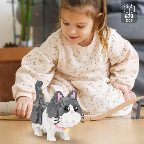 Vista 5 de Lindo kit de bloques de construcción micro mini de animales, ladrillos mini azules de gato para juguetes de construcción para adultos, niños