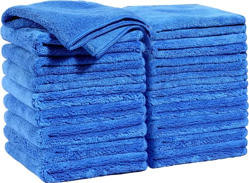 Vista 25 de JOYMOOP Paños de limpieza de microfibra, paquete de 18, 10 x 10 pulgadas, color azul, reutilizables, sin pelusas, súper absorbentes, para limpieza