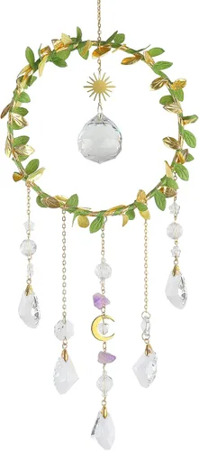 Atrapasoles - Atrapasoles de cristales colgantes con amatista curativa para ventanas, prismas de vidrio, fabricante de arco iris, decoración del