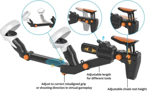 Vista 6 de VR Gunstock para Meta Quest 2 Quest 3 Quest 3S Quest Pro - Accesorios de control de juegos FPS ajustables con fijación magnética rápida almohadilla