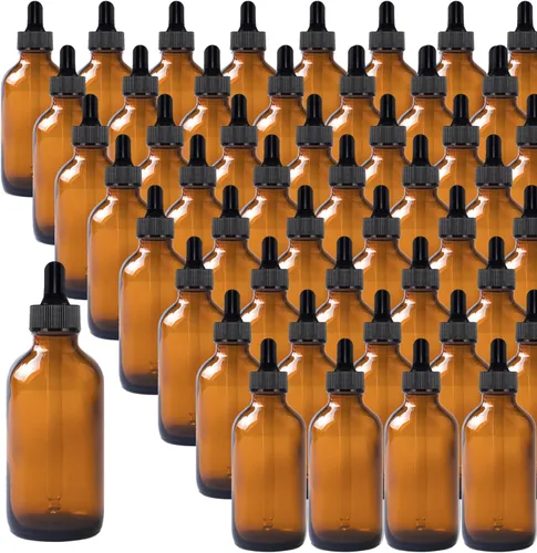 Vista 9 de Paquete de 48 botellas con cuentagotas de vidrio ámbar de 1 oz, botellas cuentagotas con cuentagotas de vidrio para aceites esenciales, perfumes