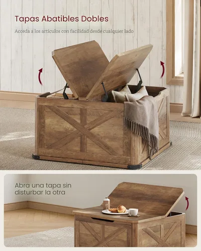 Vista 4 de VASAGLE LIRY Collection ULCT232K41 - Mesa de centro cuadrada para sala de estar, con compartimento oculto, tapas abatibles, color marrón miel