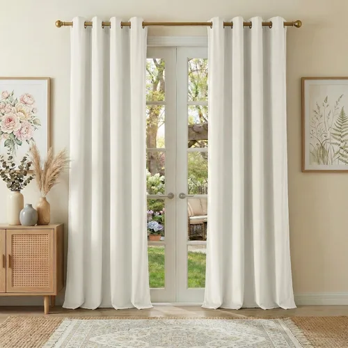 Vista 19 de NICETOWN Cortinas de terciopelo beige 100% opacas de 84 pulgadas de largo, 52 pulgadas de ancho, 2 paneles para dormitorio y sala de estar, cortinas