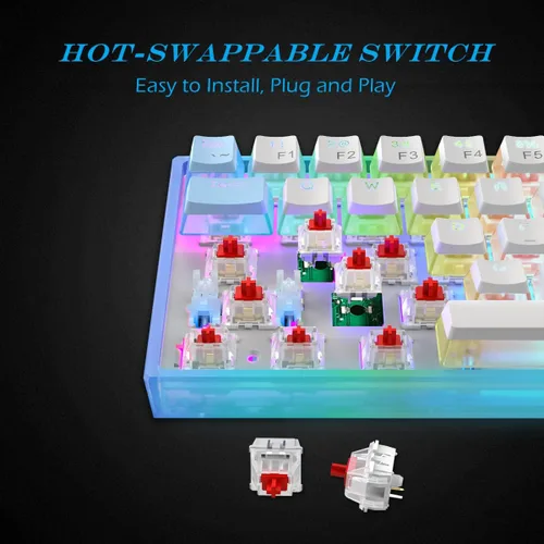 Vista 3 de Womier WK61 - Teclado mecánico 60%, teclado RGB ultra compacto intercambiable en caliente con tapa de teclas, interruptor rojo lineal, controlador