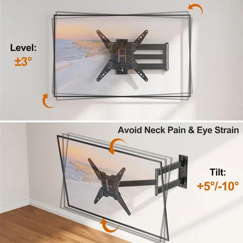 Vista 4 de ELIVED Soporte de TV de brazo largo de 31.3 pulgadas para la mayoría de televisores de 32 a 65 pulgadas, soporte de pared de TV con giro e