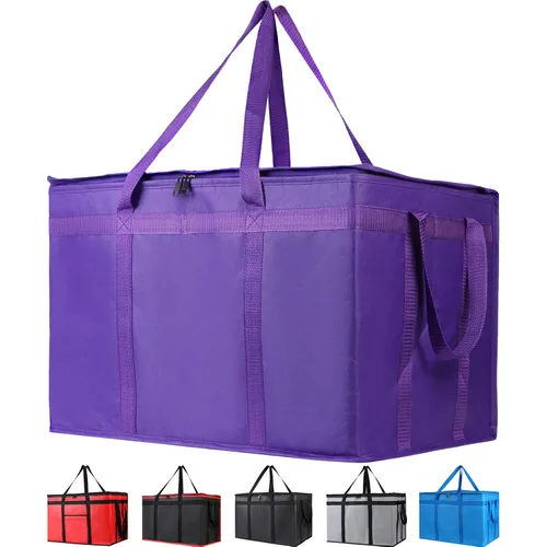 Vista 32 de Bodaon Paquete de 2 bolsas de comestibles reutilizables aisladas de servicio pesado, bolsa térmica, extra grande para alimentos congelados