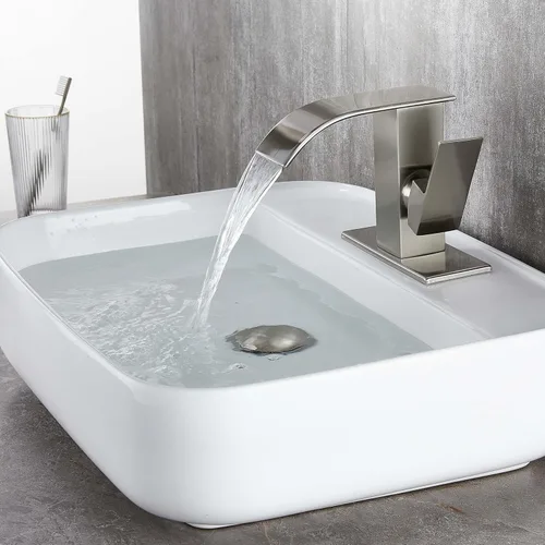 Vista 3 de Bathroom Sink Faucet Waterfall with Drian Assembly Hoses 1 Hole Brushed Nickel Single Hole Handle RV Bath Vanity Faucets for Sinks 1 Hole Water