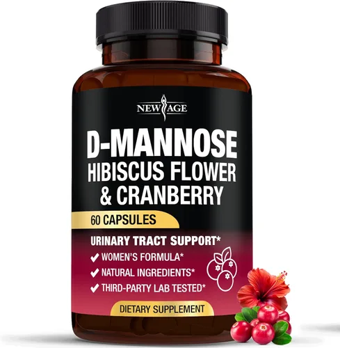 NEW AGE D-manosa con arándano e hibisco - Alta resistencia para la salud del tracto urinario - Suplemento para mujeres - Soporte de vejiga, hígado y