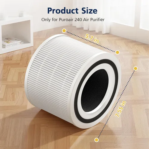 Vista 4 de 240 Filter Replacement for Puroair 240 Air Purifier, 240 Filter for Puro, High-efficiency Activated Carbon, 2 Pack, White