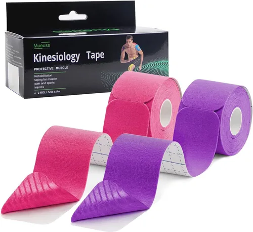 Vista 11 de MUEUSS Cinta de kinesiología elástica de algodón atlético, tiras precortadas, cinta impermeable para proteger músculos, rodillas, hombros, fascitis