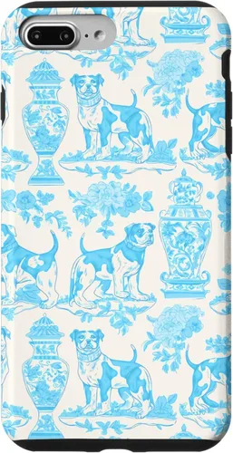 Vista 12 de iPhone 16 Chinoiserie Dog Toile Preppy Grandmillennial Aqua Cream Case