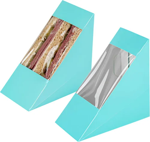 Vista 19 de Restaurantware -Cafe Vision Cajas de papel sándwich de 4.8 x 2.8 pulgadas, 200 cajas medianas de cuña tipo sándwich - con ventana, desechables, Azul