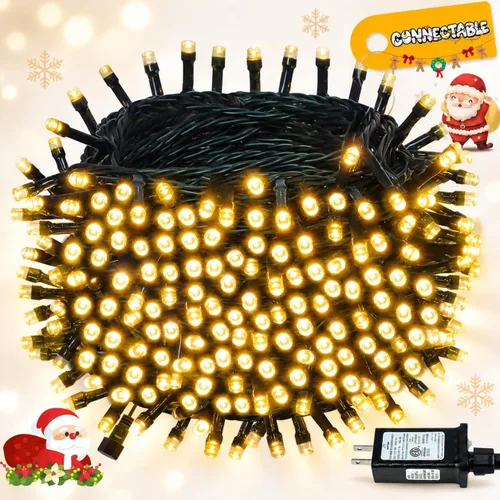 Vista 48 de Luces de cadena navideñas conectables de 240 LED de 88 pies, 13 modos, para interiores y exteriores, cable verde extensible, luces de árbol