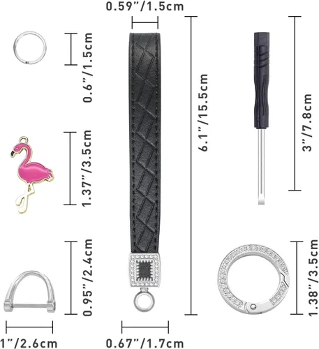 Vista 5 de OHKYOOT Llavero de cuero de microfibra, llavero con 5 llaveros y anillo en D antipérdida