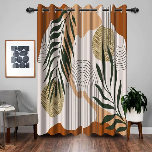 Vista 11 de Baocicco Boho Navy Blue Leaf Blackout Curtains 63 inch Length, Bohemian Mid Century Palm Leaves Window Drapes for Bedroom Living Room 2 Panels