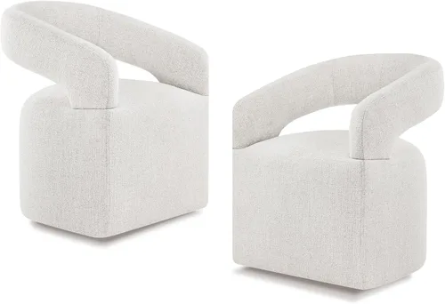 Vista 24 de KISLOT Juego de 1 sillas de comedor tapizadas con ruedas, color beige crema