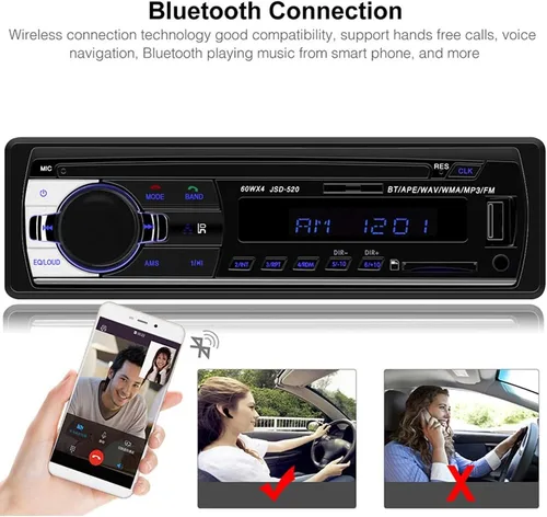 Vista 2 de PolarLander Radio de coche audio USB/SD/MP3 receptor Bluetooth manos libres con control remoto negro 1 DIN