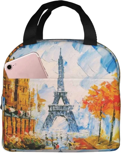 Vista 25 de Fiokroo Lonchera aislada con estampado a cuadros blancos y negros y negros, bolsa de almuerzo reutilizable para escuela, trabajo, universidad